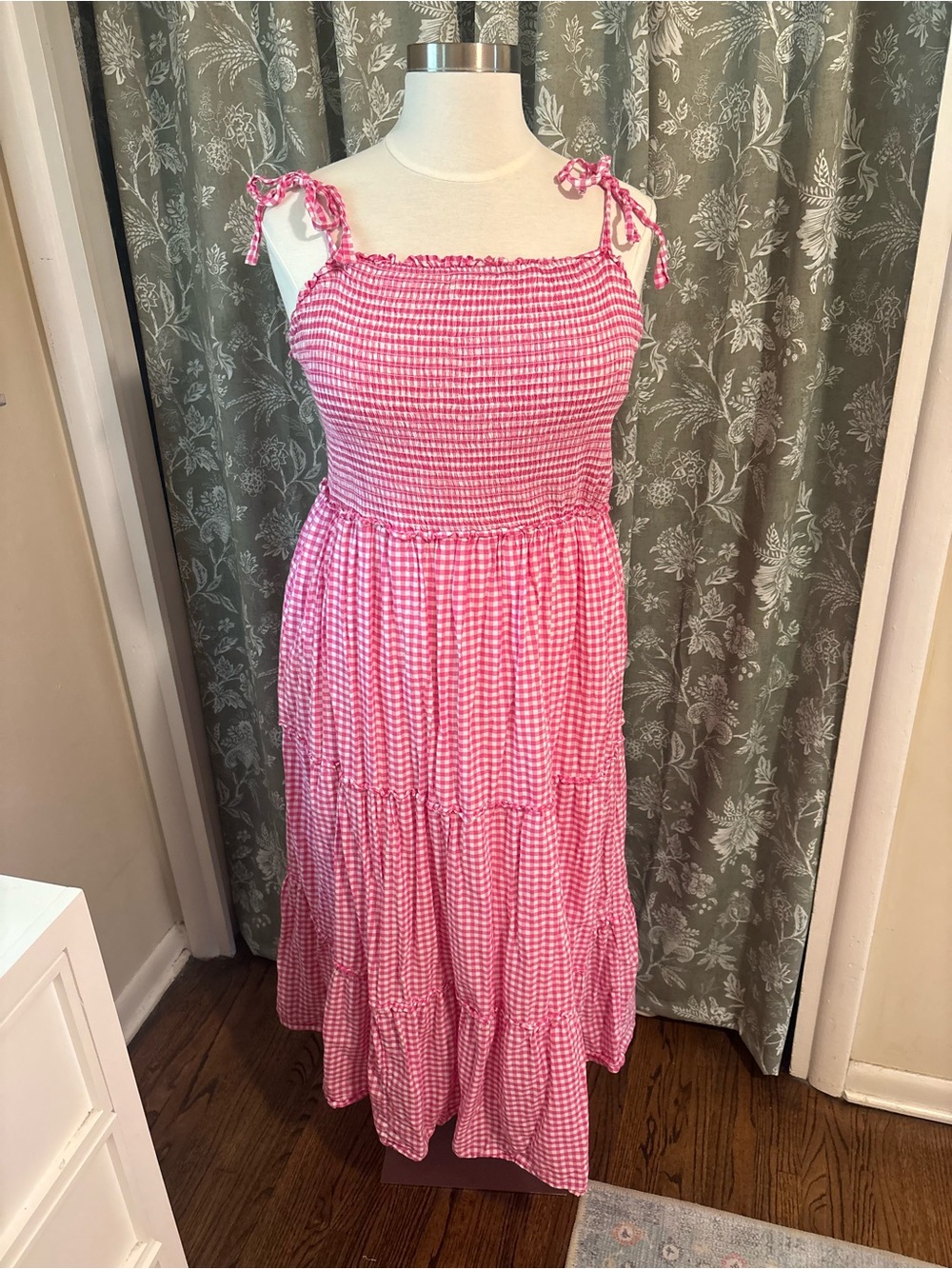 Draper James Pink Gingham Smocked Maxi Dress